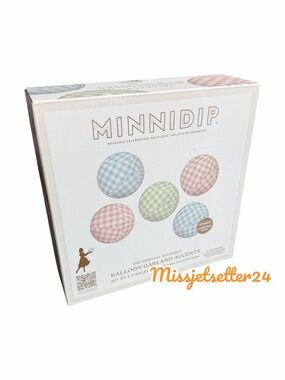 MINNIDIP Gingham Patchwork Balloon Garland Accents Pastel Blue, Pink, Green NEW